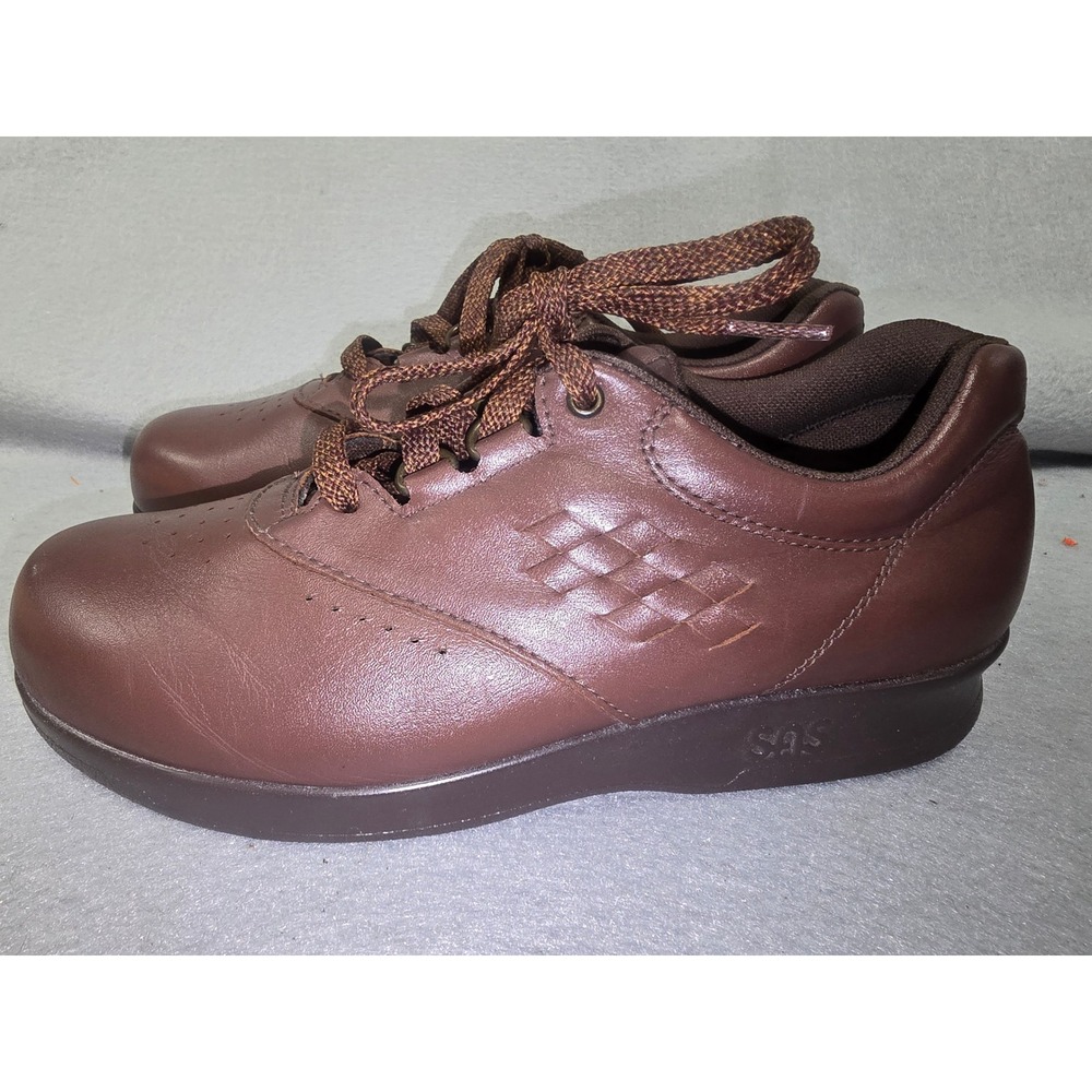 SAS Free Time Brown Leather Walking Shoes Womens Lace Up Sneakers Comfort Size 5